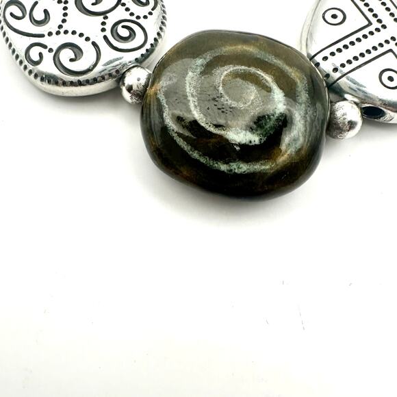 Brighton Kazuri Hand painted Clay Etched Beads Silver Plate Bracelet ~Kenya - Picture 6 of 8